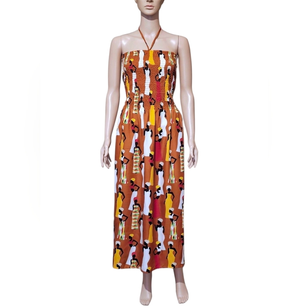 NWT Gypsie Blu African Print Smoked Lightweight Dress